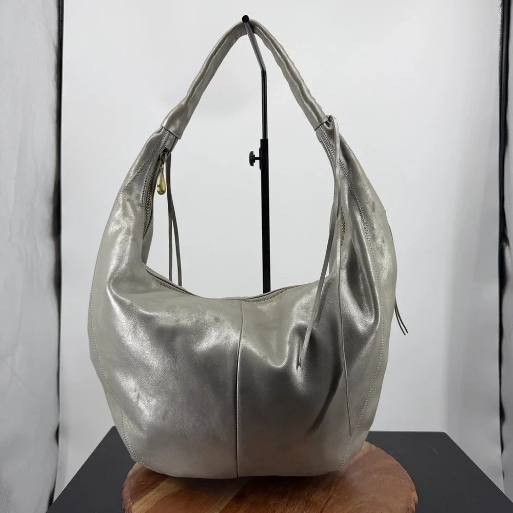 Hobo international Kindred silver metallic Leather Hobo‎ bag braided handle